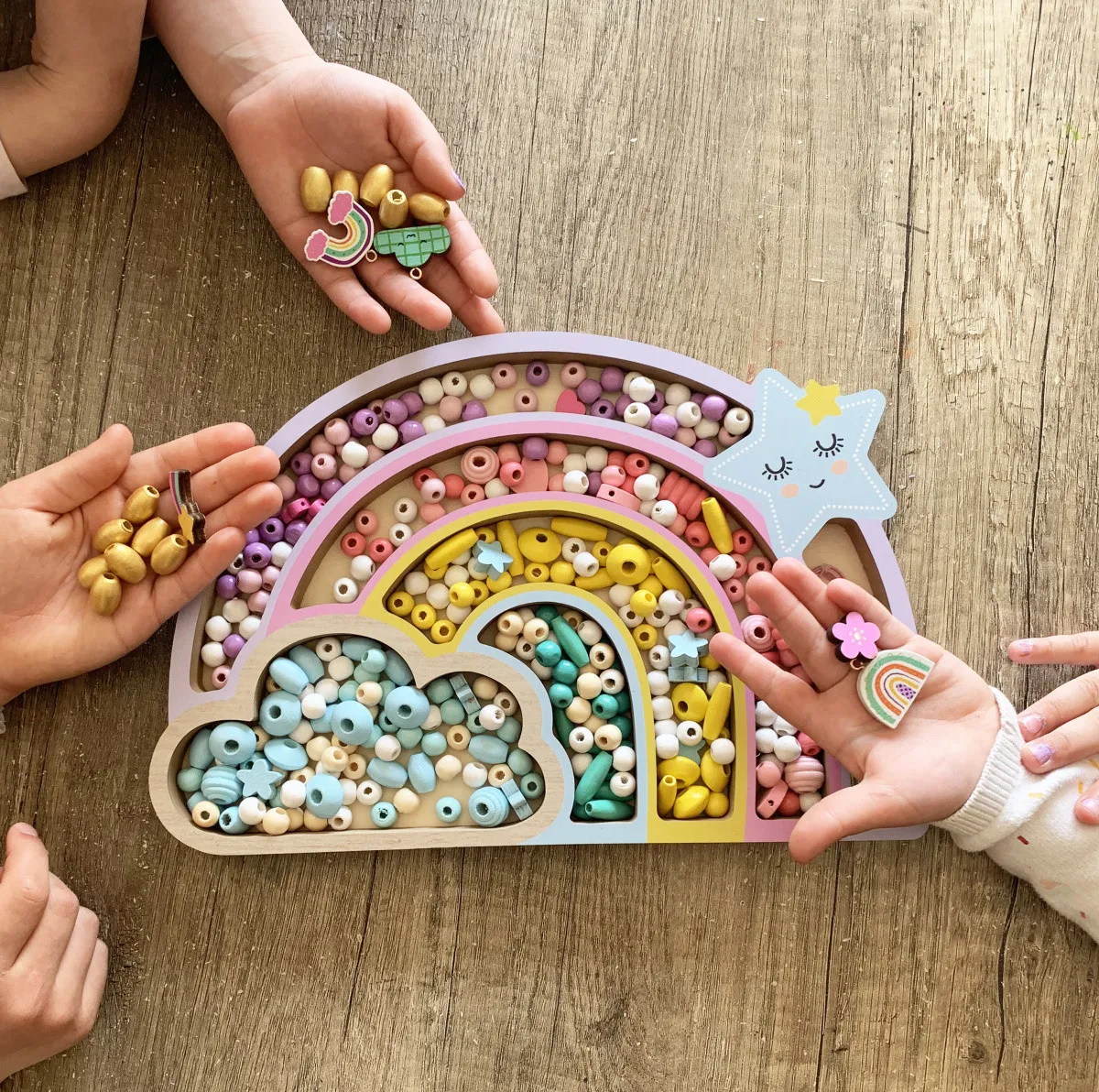 Pastellperlen aus Holz - Regenbogen, 400 Stück